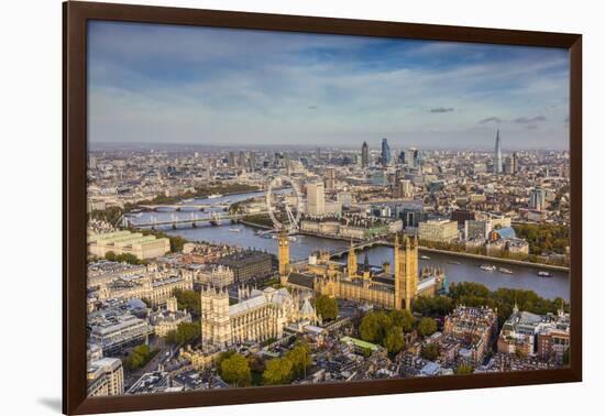 Aerial View from Helicopter, Houses of Parliament, River Thames, London, England-Jon Arnold-Framed Photographic Print