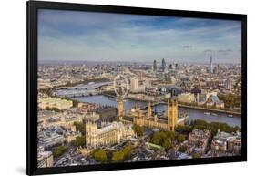 Aerial View from Helicopter, Houses of Parliament, River Thames, London, England-Jon Arnold-Framed Photographic Print