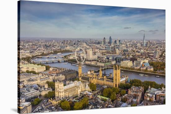 Aerial View from Helicopter, Houses of Parliament, River Thames, London, England-Jon Arnold-Stretched Canvas