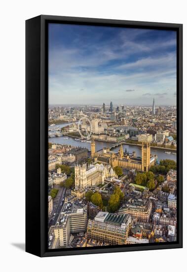 Aerial View from Helicopter, Houses of Parliament, River Thames, London, England-Jon Arnold-Framed Stretched Canvas