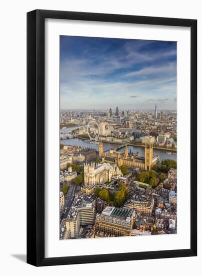 Aerial View from Helicopter, Houses of Parliament, River Thames, London, England-Jon Arnold-Framed Photographic Print