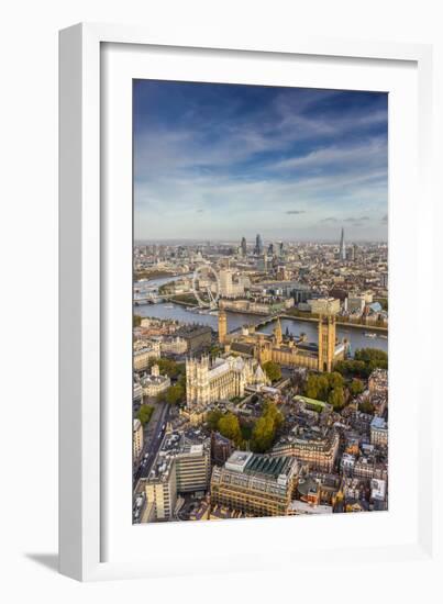 Aerial View from Helicopter, Houses of Parliament, River Thames, London, England-Jon Arnold-Framed Photographic Print