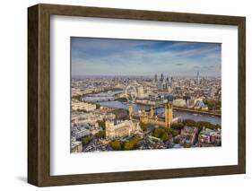 Aerial View from Helicopter, Houses of Parliament, River Thames, London, England-Jon Arnold-Framed Photographic Print