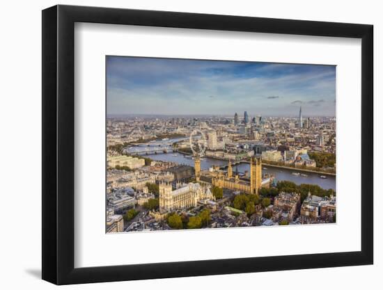 Aerial View from Helicopter, Houses of Parliament, River Thames, London, England-Jon Arnold-Framed Premium Photographic Print