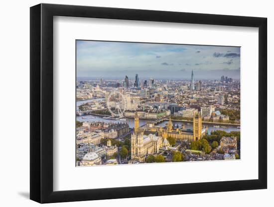 Aerial View from Helicopter, Houses of Parliament, River Thames, London, England-Jon Arnold-Framed Photographic Print