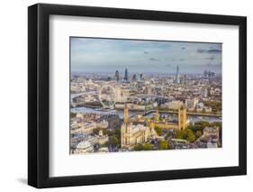 Aerial View from Helicopter, Houses of Parliament, River Thames, London, England-Jon Arnold-Framed Photographic Print