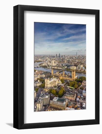 Aerial View from Helicopter, Houses of Parliament, River Thames, London, England-Jon Arnold-Framed Photographic Print