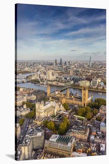 Aerial View from Helicopter, Houses of Parliament, River Thames, London, England-Jon Arnold-Stretched Canvas
