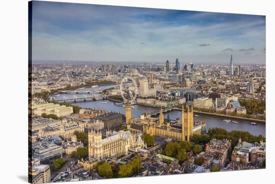 Aerial View from Helicopter, Houses of Parliament, River Thames, London, England-Jon Arnold-Stretched Canvas