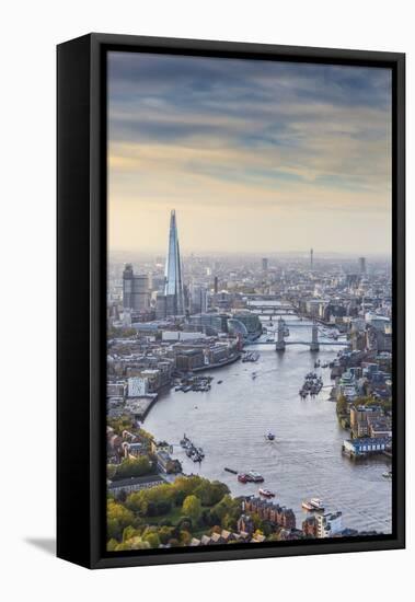 Aerial View from Helicopter, the Shard, River Thames and the City of London, London, England-Jon Arnold-Framed Stretched Canvas