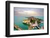 Aerial View from Scaglieri Castle on Lake Garda and Town of Sirmione in Italy.-rglinsky-Framed Photographic Print