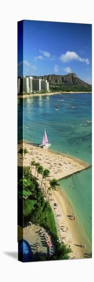 Aerial View of a Beach, Diamond Head, Waikiki Beach, Oahu, Honolulu, Hawaii, USA-null-Stretched Canvas