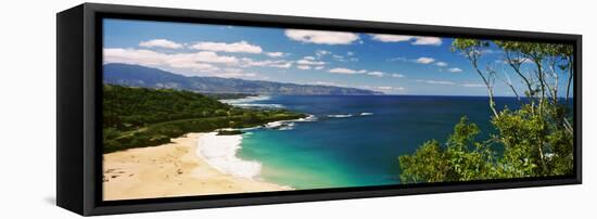 Aerial View of a Beach, North Shore, Waimea Bay, Oahu, Hawaii, USA-null-Framed Stretched Canvas