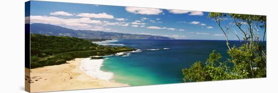 Aerial View of a Beach, North Shore, Waimea Bay, Oahu, Hawaii, USA-null-Stretched Canvas