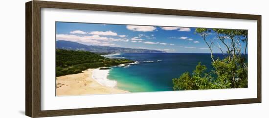 Aerial View of a Beach, North Shore, Waimea Bay, Oahu, Hawaii, USA-null-Framed Photographic Print