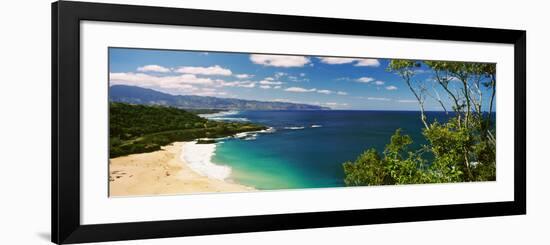 Aerial View of a Beach, North Shore, Waimea Bay, Oahu, Hawaii, USA-null-Framed Photographic Print