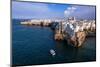 Aerial view of a boat sailing off the coast of Polignano a Mare fishing village, Bari, Adriatic Sea-Paolo Graziosi-Mounted Photographic Print