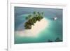 Aerial View of a Caribbean Desert Island in a Turquoise Water with a Woman Diving and a Yacht as a-Pablo Scapinachis-Framed Art Print