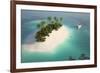 Aerial View of a Caribbean Desert Island in a Turquoise Water with a Woman Diving and a Yacht as a-Pablo Scapinachis-Framed Art Print