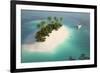 Aerial View of a Caribbean Desert Island in a Turquoise Water with a Woman Diving and a Yacht as a-Pablo Scapinachis-Framed Art Print