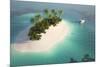 Aerial View of a Caribbean Desert Island in a Turquoise Water with a Woman Diving and a Yacht as a-Pablo Scapinachis-Mounted Art Print