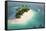Aerial View of a Caribbean Desert Island in a Turquoise Water with a Woman Diving and a Yacht as a-Pablo Scapinachis-Framed Stretched Canvas