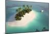 Aerial View of a Caribbean Desert Island in a Turquoise Water with a Woman Diving and a Yacht as a-Pablo Scapinachis-Mounted Art Print