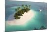 Aerial View of a Caribbean Desert Island in a Turquoise Water with a Woman Diving and a Yacht as a-Pablo Scapinachis-Mounted Art Print