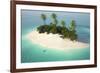 Aerial View of a Caribbean Desert Island in a Turquoise Water with a Woman Diving as a Concept for-Pablo Scapinachis-Framed Art Print