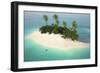Aerial View of a Caribbean Desert Island in a Turquoise Water with a Woman Diving as a Concept for-Pablo Scapinachis-Framed Art Print