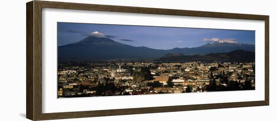 Aerial View of a City a with Mountain Range in the Background, Popocatepetl Volcano, Cholula-null-Framed Photographic Print