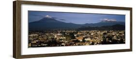 Aerial View of a City a with Mountain Range in the Background, Popocatepetl Volcano, Cholula-null-Framed Photographic Print