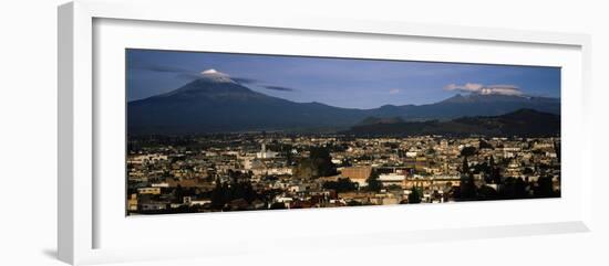 Aerial View of a City a with Mountain Range in the Background, Popocatepetl Volcano, Cholula-null-Framed Photographic Print