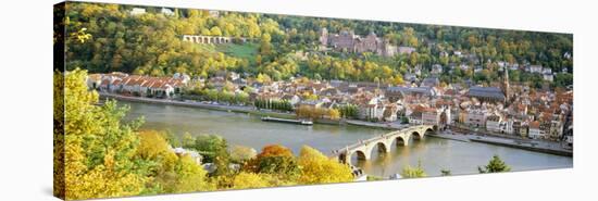Aerial View of a City at the Riverside, Heidelberg Castle, Heidelberg, Baden-Wurttemberg, Germany-null-Stretched Canvas