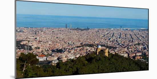 Aerial View of a City, Barcelona, Catalonia, Spain-null-Mounted Photographic Print