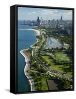 Aerial View of a City, Lake Shore Drive, Lake Michigan, Chicago, Cook County, Illinois, USA-null-Framed Stretched Canvas