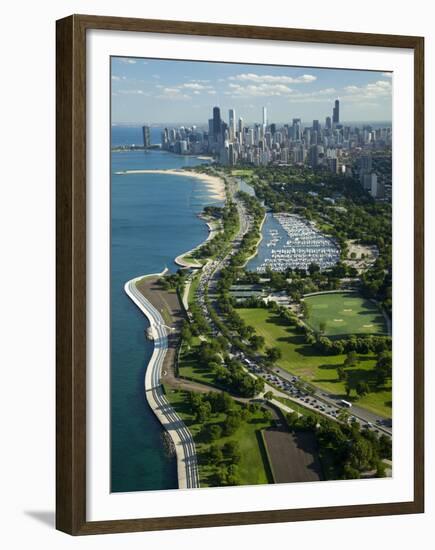 Aerial View of a City, Lake Shore Drive, Lake Michigan, Chicago, Cook County, Illinois, USA-null-Framed Premium Photographic Print