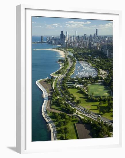 Aerial View of a City, Lake Shore Drive, Lake Michigan, Chicago, Cook County, Illinois, USA-null-Framed Premium Photographic Print