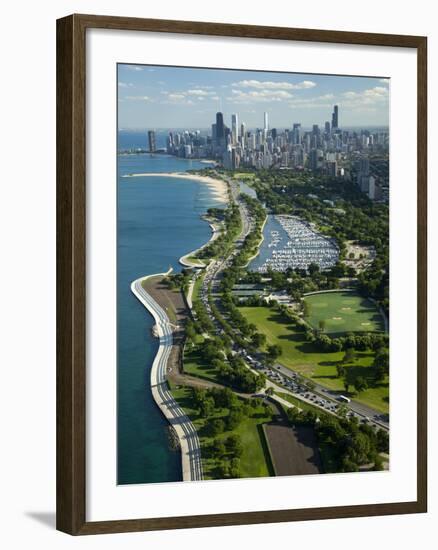 Aerial View of a City, Lake Shore Drive, Lake Michigan, Chicago, Cook County, Illinois, USA-null-Framed Premium Photographic Print