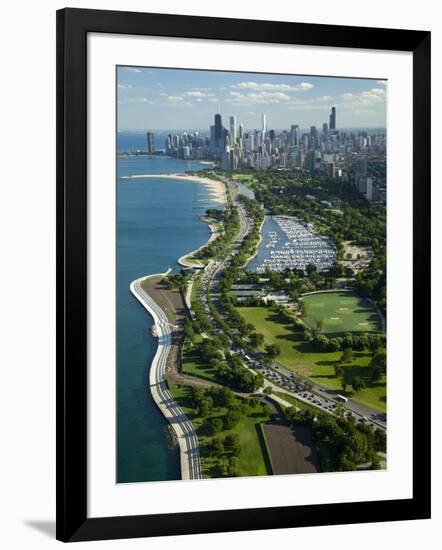 Aerial View of a City, Lake Shore Drive, Lake Michigan, Chicago, Cook County, Illinois, USA-null-Framed Premium Photographic Print