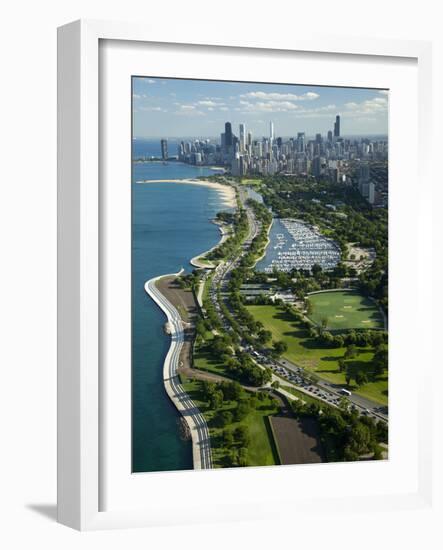 Aerial View of a City, Lake Shore Drive, Lake Michigan, Chicago, Cook County, Illinois, USA-null-Framed Photographic Print