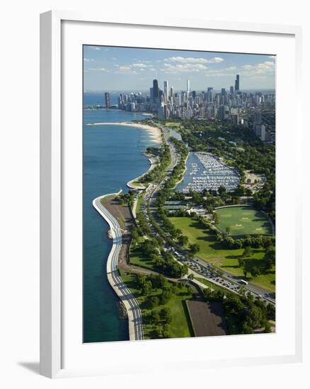 Aerial View of a City, Lake Shore Drive, Lake Michigan, Chicago, Cook County, Illinois, USA-null-Framed Photographic Print