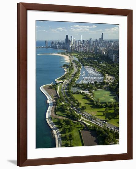 Aerial View of a City, Lake Shore Drive, Lake Michigan, Chicago, Cook County, Illinois, USA-null-Framed Photographic Print