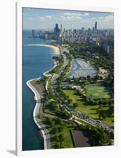 Aerial View of a City, Lake Shore Drive, Lake Michigan, Chicago, Cook County, Illinois, USA-null-Framed Photographic Print