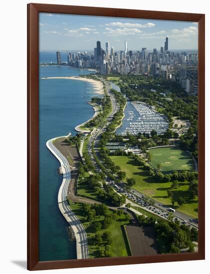 Aerial View of a City, Lake Shore Drive, Lake Michigan, Chicago, Cook County, Illinois, USA-null-Framed Photographic Print