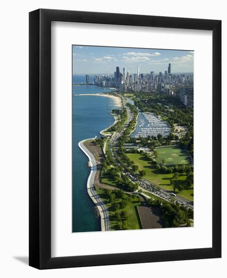 Aerial View of a City, Lake Shore Drive, Lake Michigan, Chicago, Cook County, Illinois, USA-null-Framed Photographic Print