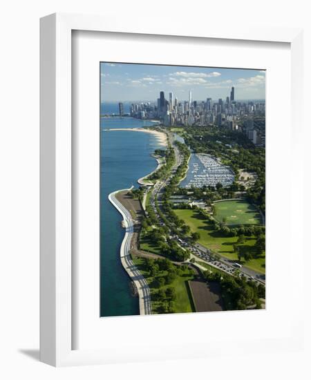 Aerial View of a City, Lake Shore Drive, Lake Michigan, Chicago, Cook County, Illinois, USA-null-Framed Photographic Print