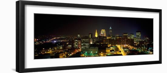Aerial View of a City Lit Up at Night, Cleveland, Ohio, USA-null-Framed Photographic Print