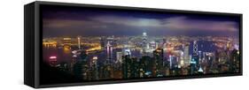 Aerial View of a City Lit Up at Night, Hong Kong, China-null-Framed Stretched Canvas