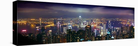 Aerial View of a City Lit Up at Night, Hong Kong, China-null-Stretched Canvas